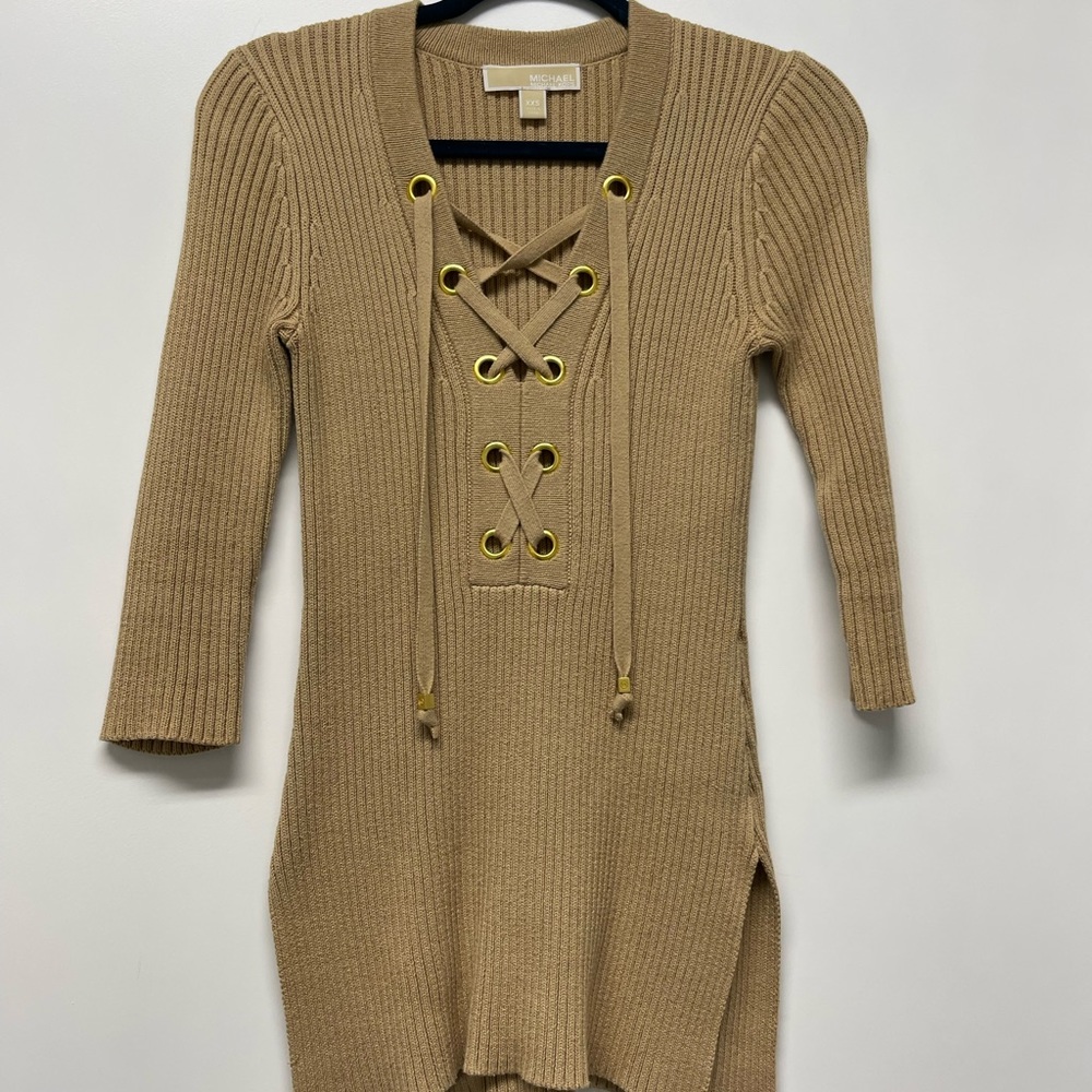Michael Kors tie front cardigan - XXS - tan
